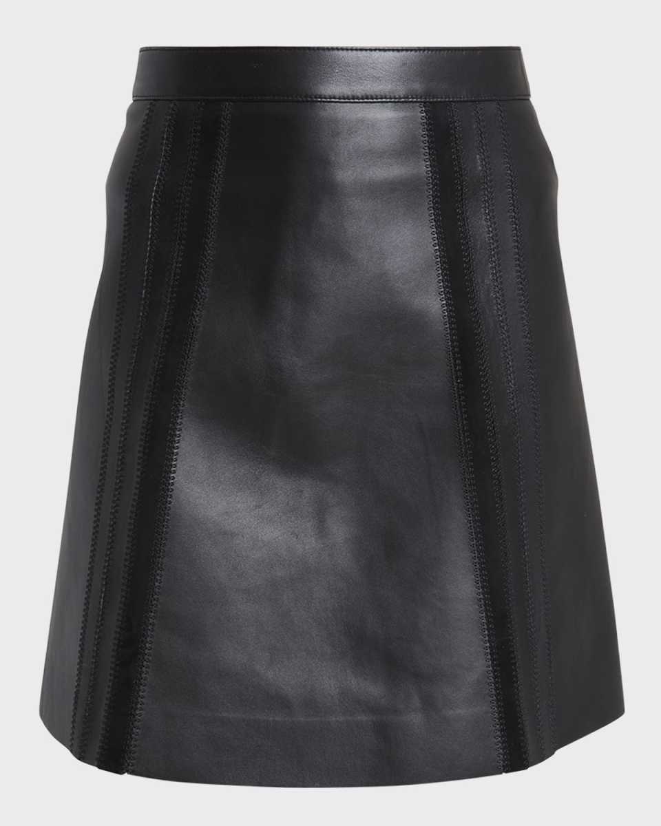 Suede Embroidered Napa Leather Mini Skirt